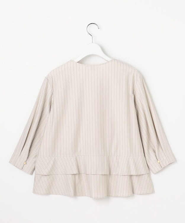 J.PRESS LADIES ストライプジャージー バックペプラム カットソー グレージュストライプ系