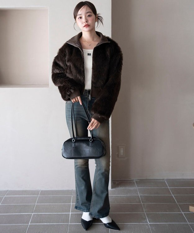 WEGO 【25年秋冬新作】フェイクファーショートブルゾン ダークブラウン