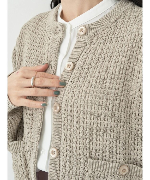 earth music&ecology 透かし柄ポケットカーディガン Beige