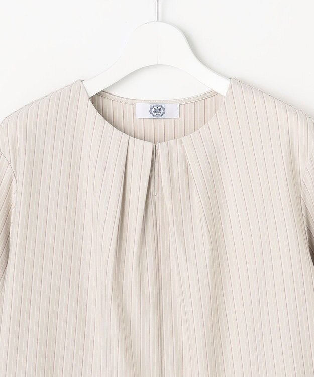 J.PRESS LADIES ストライプジャージー バックペプラム カットソー グレージュストライプ系