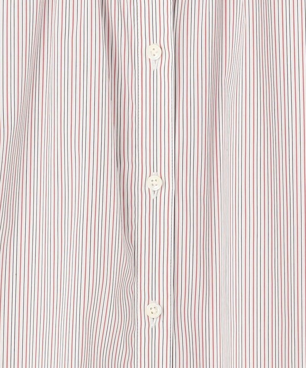 J.PRESS LADIES BEZ ドビーストライプ バンドカラー ブラウス ホワイト×ピンク×スレート系