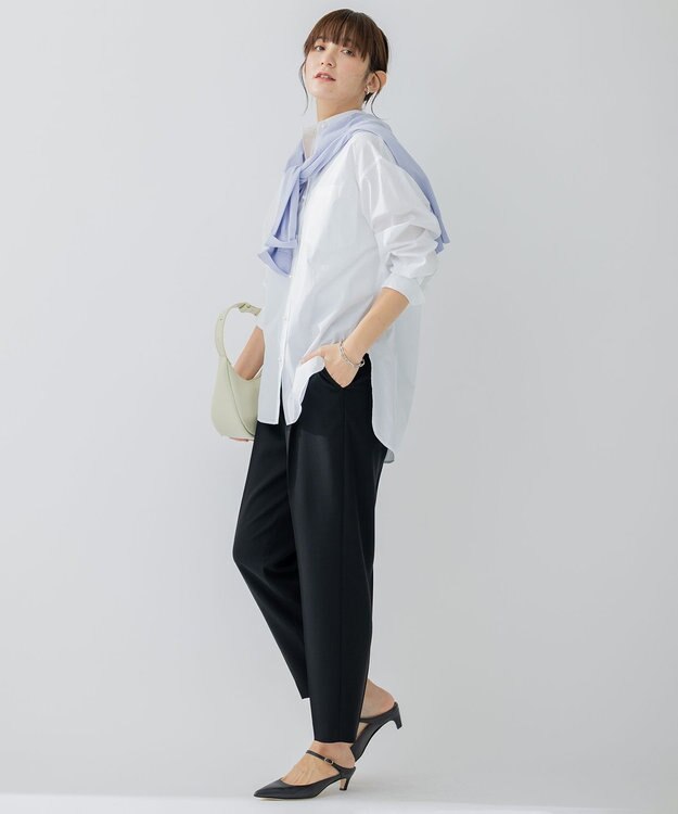 23区 【洗える】ポリエステルストレッチツイル テーパードパンツ ブラック系