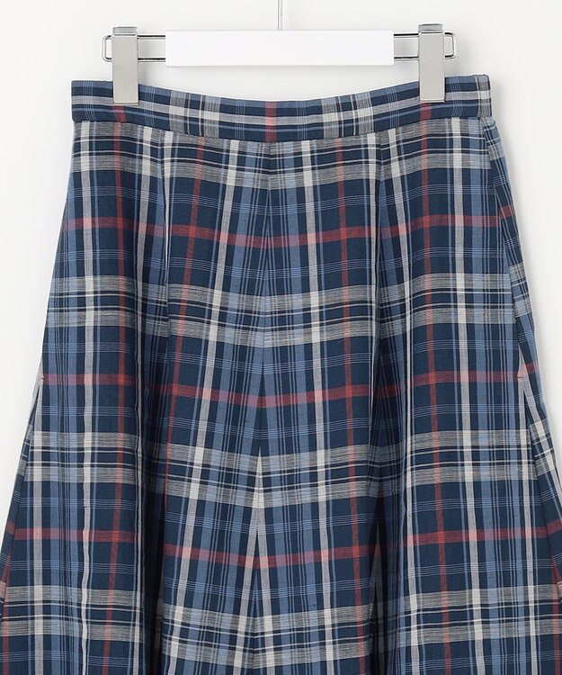 J.PRESS LADIES S コットンリネン Light マドラスチェック フレア スカート ネイビー系