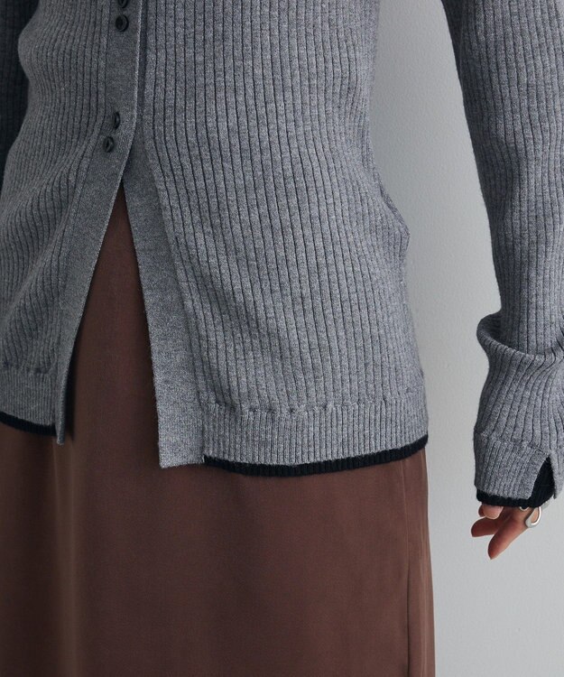 Green Parks 配色レイヤードポロリブニットカーディガン Gray Mixture