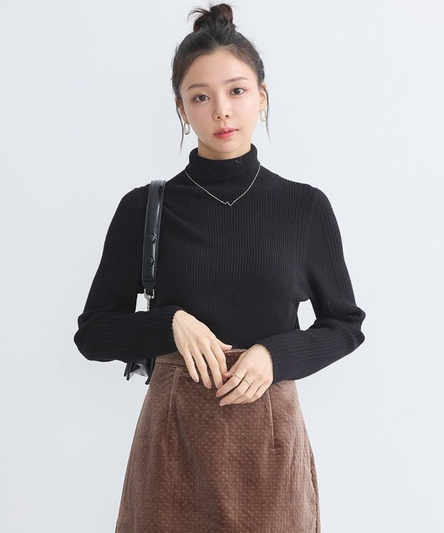 earth music&ecology やわらかタッチタートルネックニットプルオーバー Black