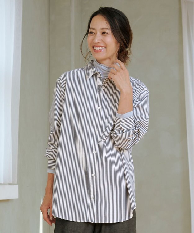 J.PRESS LADIES S エステネージュストライプ シャツ ブラウス ブラックストライプ系