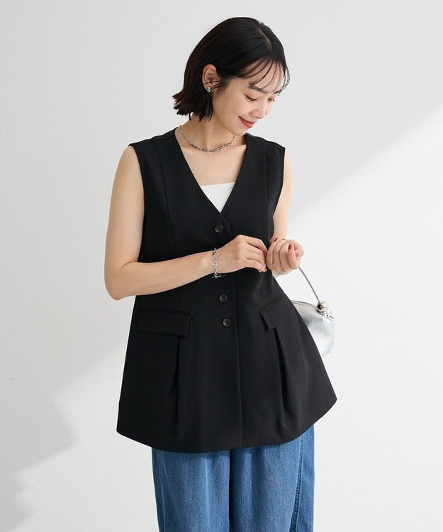 Green Parks 多釦タックジレ Black