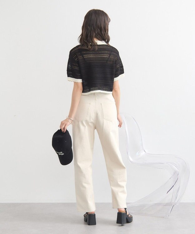 earth music&ecology キラキラボタン透かしニットポロ Black