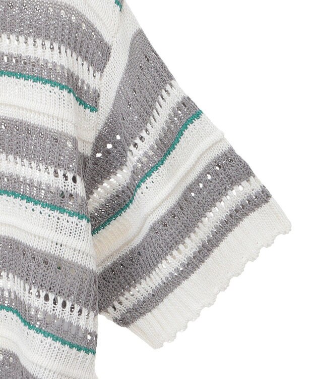 earth music&ecology キラキラボタン透かしニットポロ Border Gray