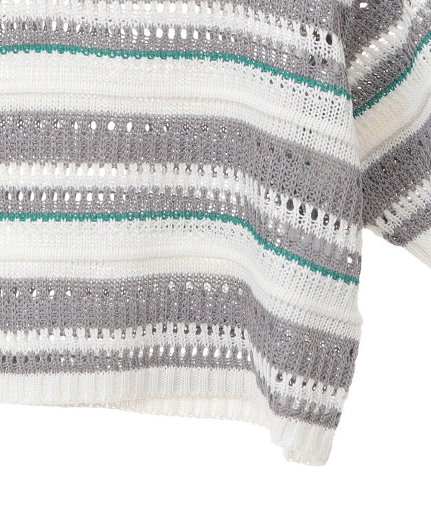 earth music&ecology キラキラボタン透かしニットポロ Border Gray