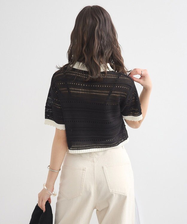 earth music&ecology キラキラボタン透かしニットポロ Black