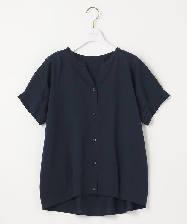 ANY SIS シルケットストライプ スキッパー カットソー ネイビー