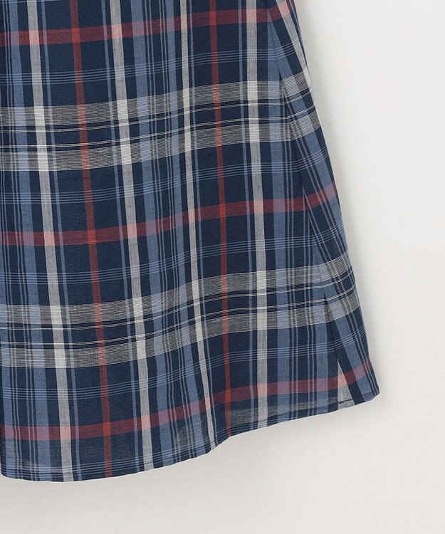 J.PRESS LADIES S コットンリネン Light マドラスチェック フレア スカート ネイビー系