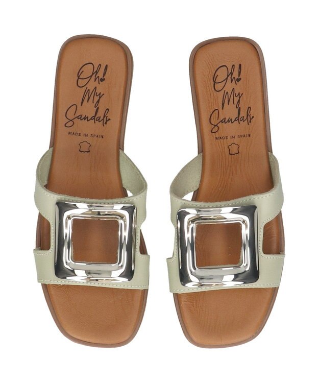 INTER-CHAUSSURES 【Oh my Sandals】メタルバックルフラットサンダル ライトグリーン