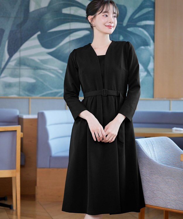 Tiaclasse 【ダブルクロス・洗える】 ナローVネックワンピース ブラック