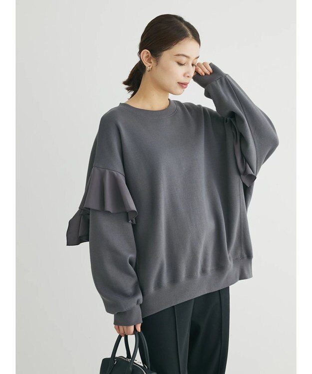 Green Parks ・ＳＵＧＡＲ　ＳＰＯＯＮ　ラッフルショルダースウェット Charcoal Gray