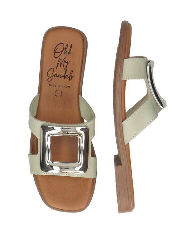 INTER-CHAUSSURES 【Oh my Sandals】メタルバックルフラットサンダル ライトグリーン