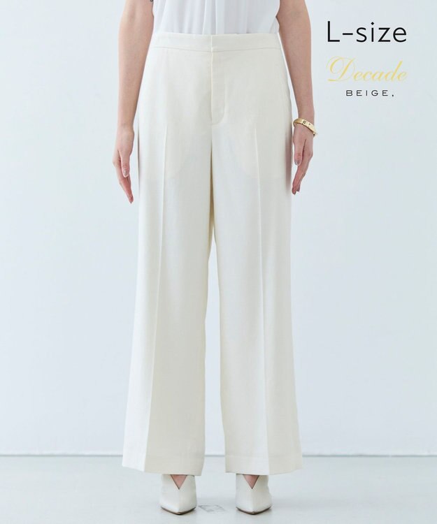 BEIGE， 【洗える・L-size】CAROLE / リネンライクフルレングスワイドパンツ Ecru