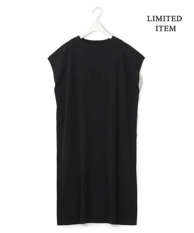 ICB 【WEB限定・洗える】ドライコットンアセテート  サイドスリットワンピース ブラック系