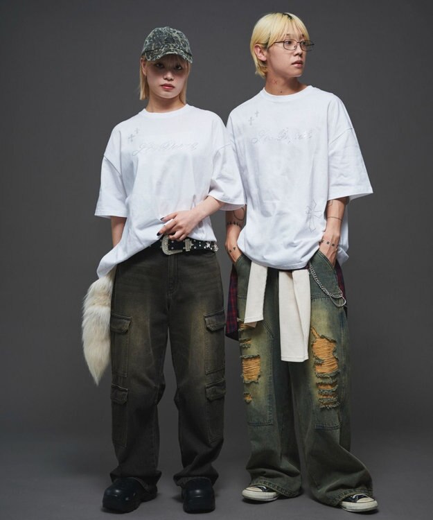 WEGO 【ユニセックス着用ITEM】ラインストーングラフィックT（SS） ホワイト