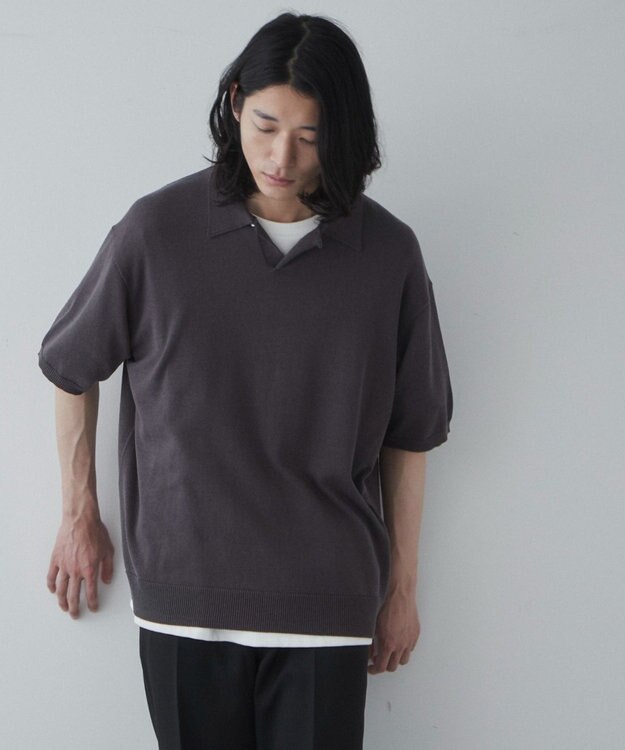 WEGO 【ユニセックス着用ITEM】スキッパーニットポロ ダークグレー