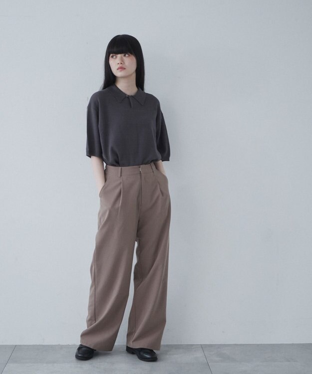 WEGO 【ユニセックス着用ITEM】スキッパーニットポロ ダークグレー