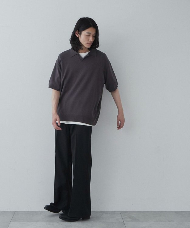 WEGO 【ユニセックス着用ITEM】スキッパーニットポロ ダークグレー