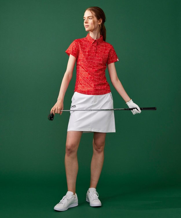 23区GOLF 盛夏対応のマルチ機能【接触冷感・UVケア・吸水速乾】【WOMEN】総ロゴ カノコシャツ オレンジ系5