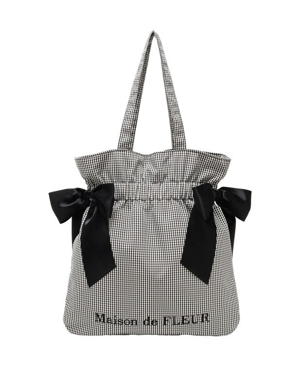 Maison de FLEUR ギンガムダブルリボンギャザートートバッグ Black