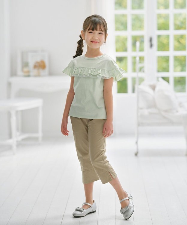 組曲 KIDS 【UVケア】【150-160㎝】フレアラッフル Tシャツ メロン