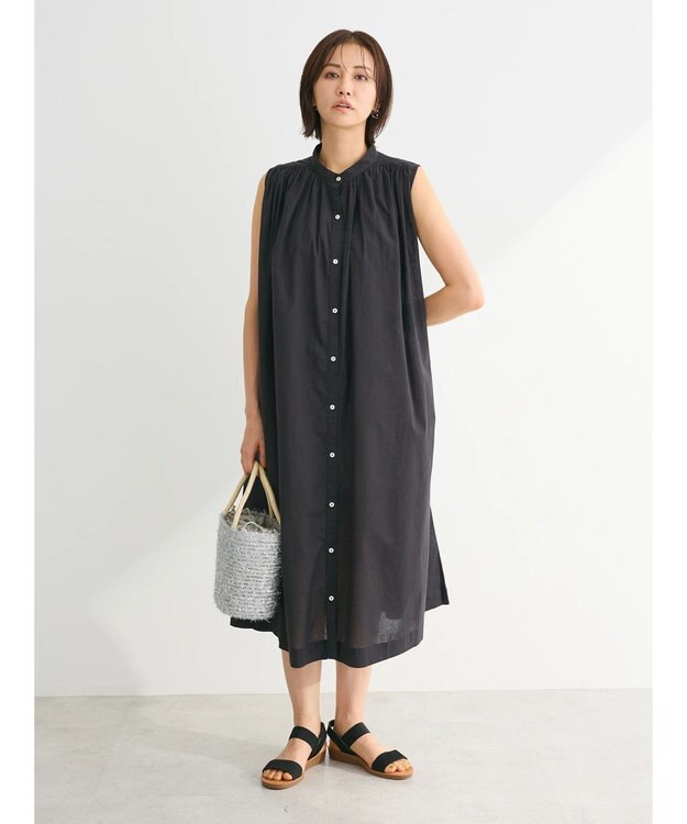 Green Parks インド綿 ノースリーブワンピース Black