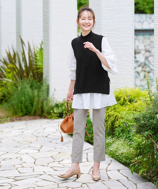 Tiaclasse L 【洗える】着回し自在のニットベスト＆フレア袖チュニックセット ブラック