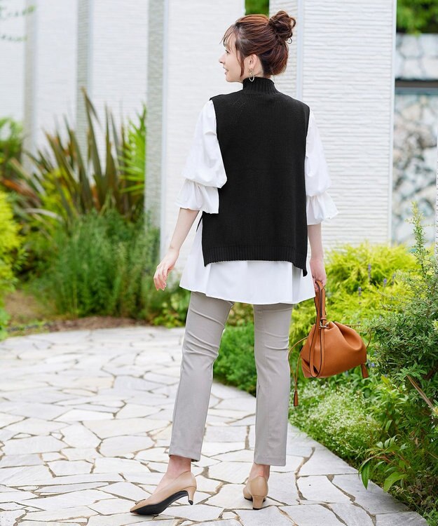 Tiaclasse L 【洗える】着回し自在のニットベスト＆フレア袖チュニックセット ブラック