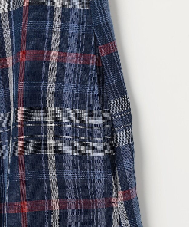 J.PRESS LADIES S コットンリネン Light マドラスチェック フレア スカート ネイビー系