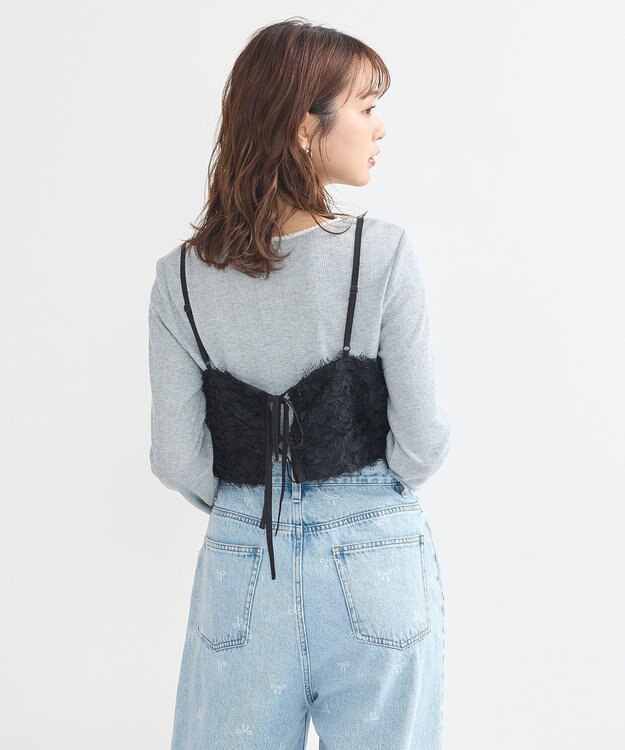 earth music&ecology フリンジミックスチュールビスチェ Black