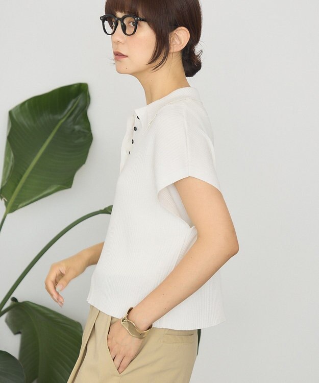 AMERICAN HOLIC フレンチスリーブリブニットポロ Off White
