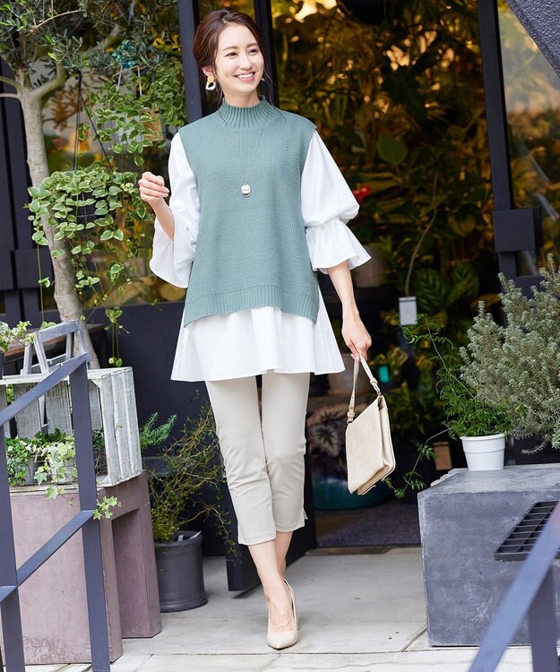 Tiaclasse L 【洗える】着回し自在のニットベスト＆フレア袖チュニックセット ミント
