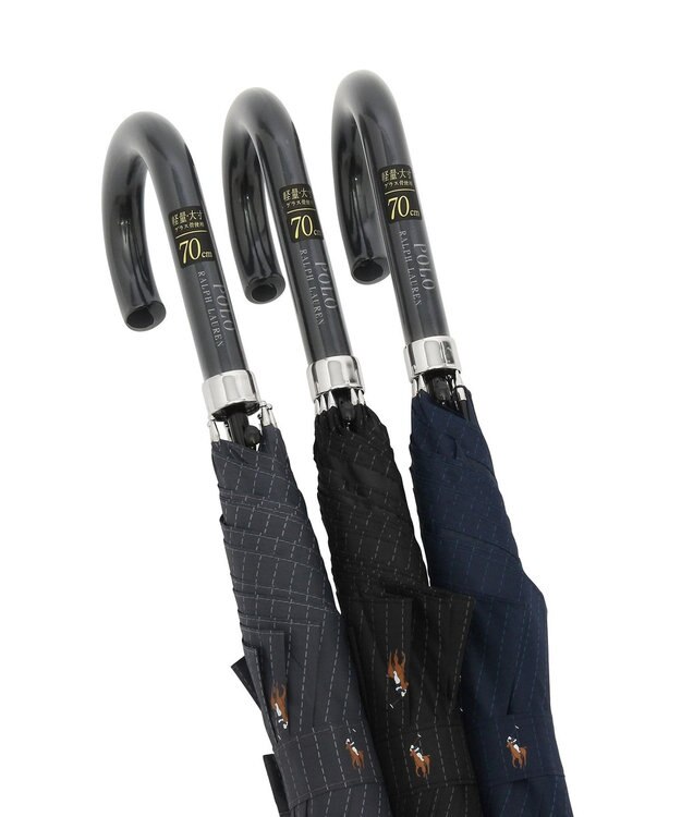 MOONBAT 【大きめ】POLO RALPH LAUREN 長傘 メンズ ストライプ ワンポイント刺繍 70cm ブラック