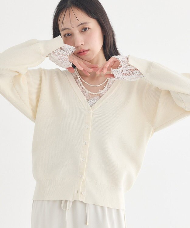 earth music&ecology レーストリムカーディガン Off White