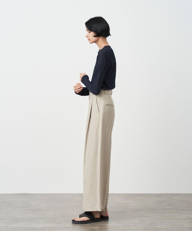ATON LINEN OXFORD | タックワイドパンツ BEIGE