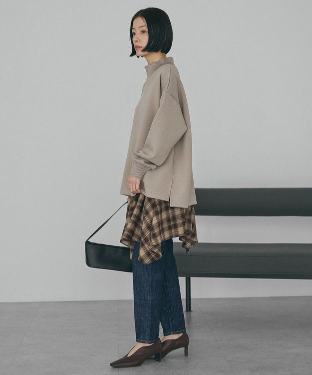 AMERICAN HOLIC ハイネックリブポンチプルオーバー Gray Beige