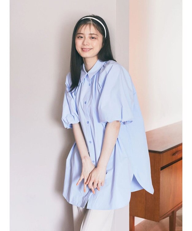 earth music&ecology パフスリーブチュニックブラウス Sax