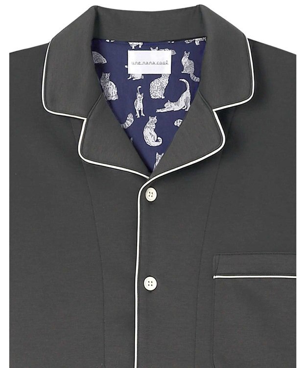 une nana cool 【綿混】ハイゲージダブルエアー メンズ長袖開襟 MADE WITH LIBERTY FABRIC ダークグレー