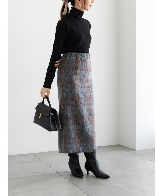 Te chichi シャギーチェックスカート グレー