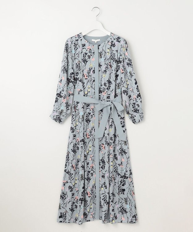 自由区 L 【WEB&一部店舗限定】ハーバルフロープリント8分袖 ワンピース グレイッシュミントベース