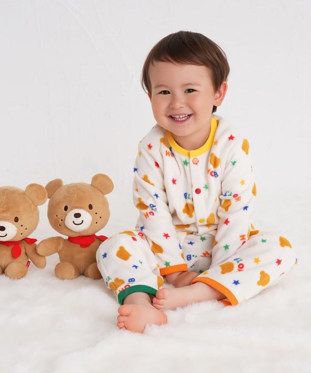 MIKI HOUSE HOT BISCUITS 【80-120cm】 カラフルパイピング フリース ルームウェア アイボリー