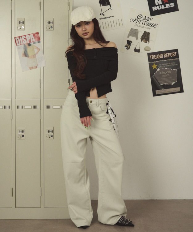 WEGO ウォッシュドワイドパンツ ホワイトアイボリー