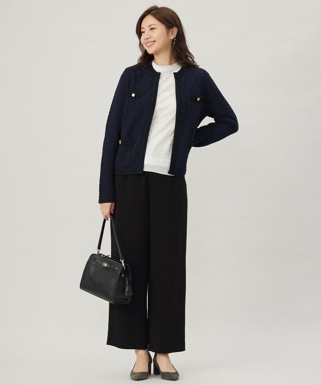 J.PRESS LADIES パウダリーツイルレースコンビ カットソー グレージュ系