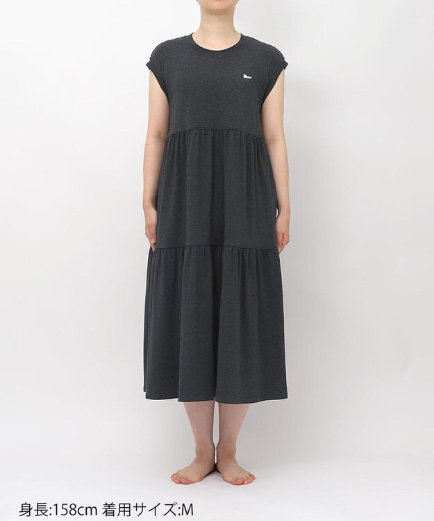 tsumori chisato SLEEP ツモリチサト ワンピース 綿混ベア天竺素材(本体) 1分袖 半袖 ロング丈 レディース UNT125/ワコール ブラック