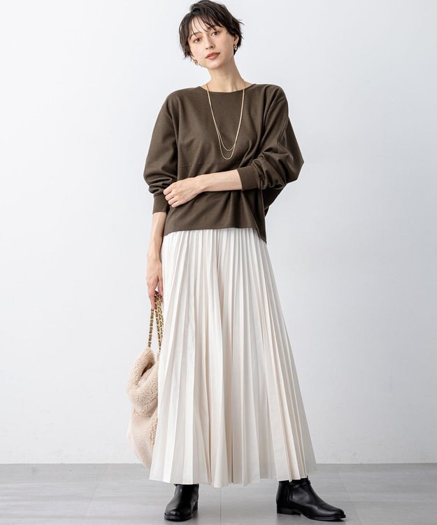 23区 【洗える】ウールミルドジャージー フォルム カットソー カーキ系